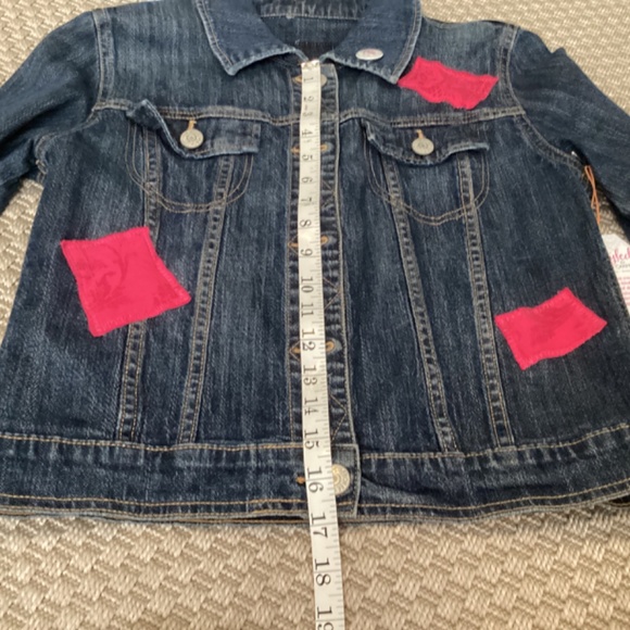 Cherokee UpStyled Denim Jacket w/Fushia Fabric Patches & Appliqué Size S - Picture 9 of 9